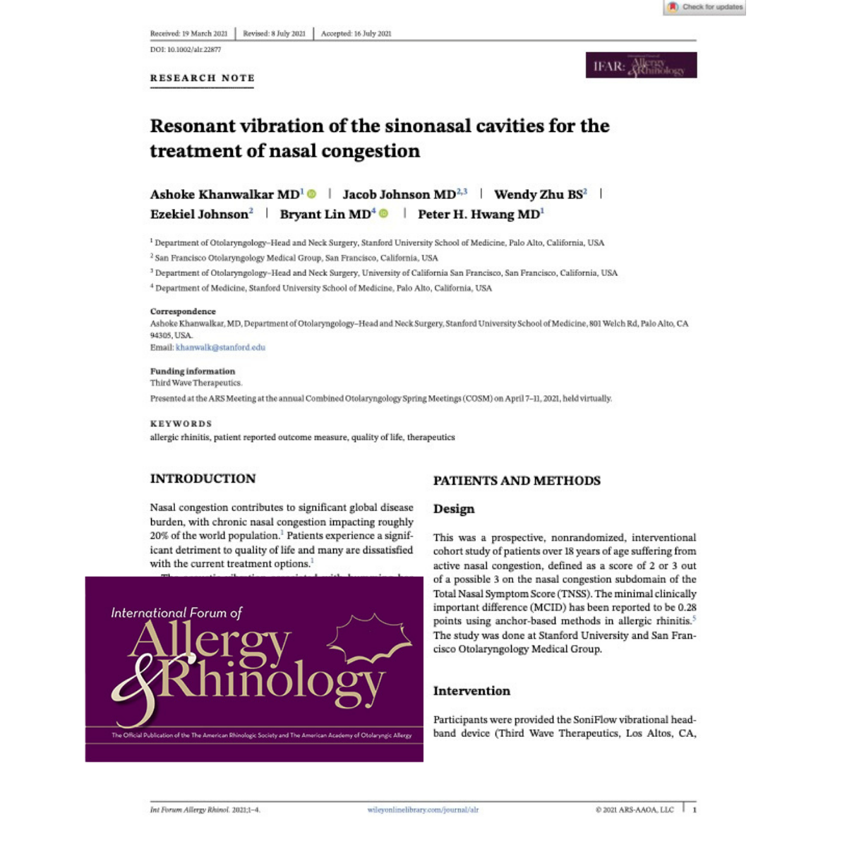 Resonant vibration of the sinonasal cavities for the treatment of nasal congestion