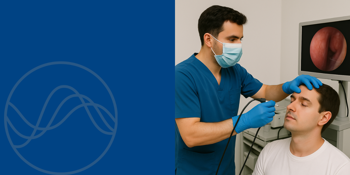Doctor performing an examination on a patient with medical equipment in the background